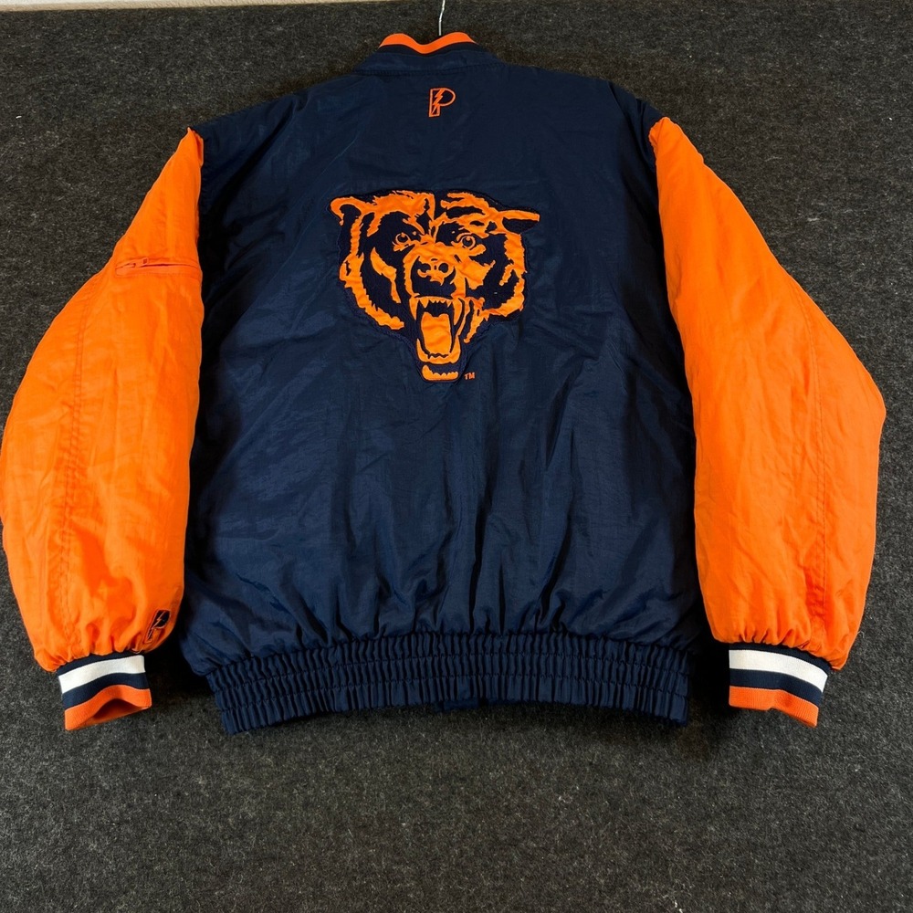 Vintage 90s Chicago Bears Reversible Bomber Jacket Navy Orange Black Puffer XL